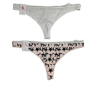 Calvin Klein Cotton Thong Bundle XL Heathered Grey & Black Stars New